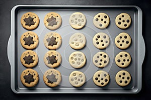 biscuits and cookies baking tray on large baking sheet
