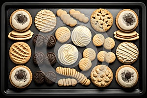 biscuits and cookies baking tray on large baking sheet