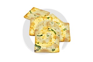 Biscuits cracker square design.Great flavor combination of green onion and wheat.