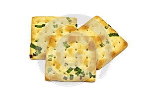 Biscuits cracker square design.Great flavor combination of green onion and wheat.