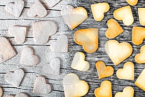 Biscuits in the form of hearts, top view