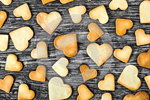 Biscuits in the form of hearts, top view