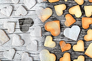 Biscuits in the form of hearts, top view