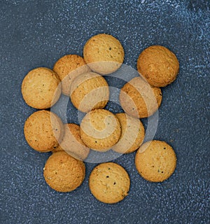 biscuits isolated on dark background.Atta biscuit, cookies, white flour biscuit - Indian cooking