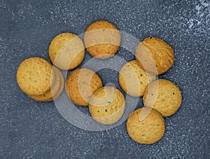 biscuits isolated on dark background.Atta biscuit, cookies, white flour biscuit - Indian cooking