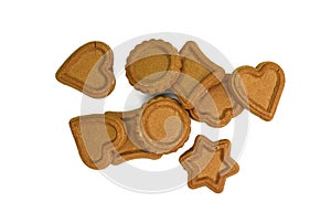 Biscuits isolated on white. Chocolate cookies of different shapes