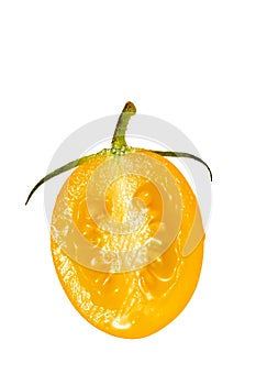 Bisected tomato on white background