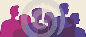 Bisexual people in the color of the flag of bisexuality, Silhouette vector stock illustration with Bisexuals as a LGBTQ community