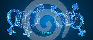 Bisexual pride, gender symbol set. Low poly, wireframe, digital 3d vector illustration. Men and women bisexuality photo