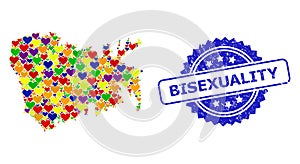 Bisexuality Watermark Seal and Colored Lovely Mosaic Map of Nuku Hiva Island for LGBT