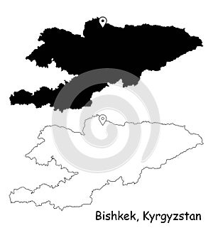 Bishkek Kyrgyzstan. Detailed Country Map with Location Pin on Capital City.