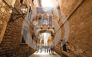Bishop\'s Bridge in Barri Gotic of Barcelona