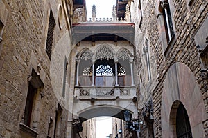 Bishop`s Bridge El Pont del Bisbe in Barcelona`s Gothic Quarter photo