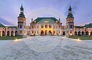 Bishop`s Palace after sunset in Kielce, Poland