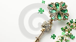 Bishop St. Patrick's crozier and shamrock on a light background. Holiday St. Patrick's Day Background