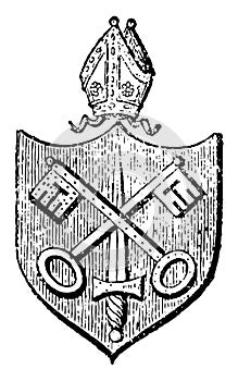 Bishopric rank or office of being a bishop vintage engraving