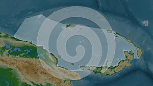 Bismarck Sea highlighted. Physical map