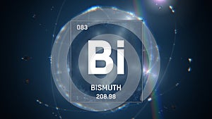 Bismuth as Element 83 of the Periodic Table 3D illustration on blue background