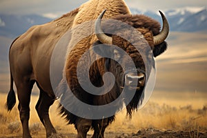 Bison of the Americas, a powerful and grand herbivore, commands the grassy expanses