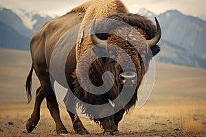 Bison of the Americas, a powerful and grand herbivore, commands the grassy expanses