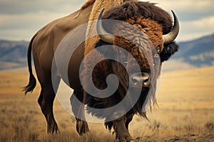 Bison of the Americas, a powerful and grand herbivore, commands the grassy expanses