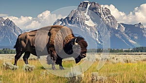 Bison at Grand Teton Mountains