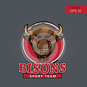 Bison Head Logo Mascot Emblem. Talisman College Sports Teams, Bull School Logo, Print T-Shirt.