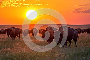 Bison Herd Silhouette at Sunset