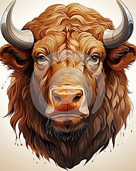 a bison with horns and a beard is shown in a digital painting style. generative ai