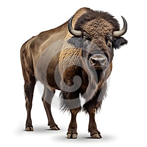 Bison isolated on white background. Side view.