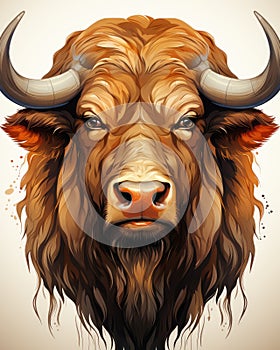 a bison with long horns is shown in this artistic painting. generative ai