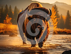 Bison on the plains of Yellowstone National Park, Wyoming, USA