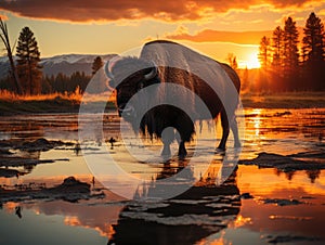 Bison on the plains of Yellowstone National Park, Wyoming, USA