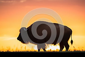 bison silhouette against a prairie sunset