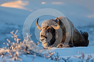 bison on snow, AI generated