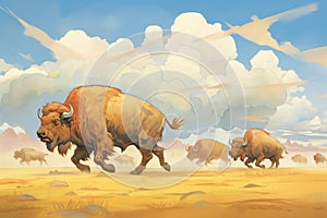 bison stampeding across the expansive plains