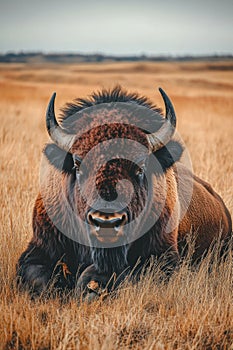 Bison in tall grass
