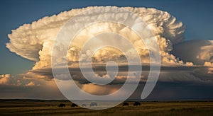 Bison Under Dramatic Thunderstorm Cloud