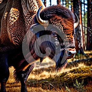 Bison wild animal living in nature, part of ecosystem