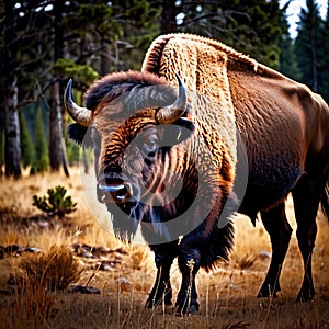 Bison wild animal living in nature, part of ecosystem