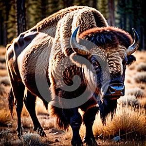 Bison wild animal living in nature, part of ecosystem