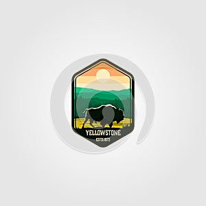 Bison on yellowstone national park logo vector illustration