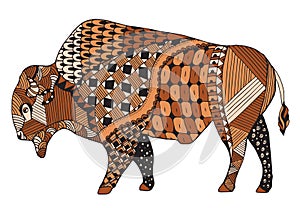 Bison zentangle stylized, vector, illustration, freehand pencil.