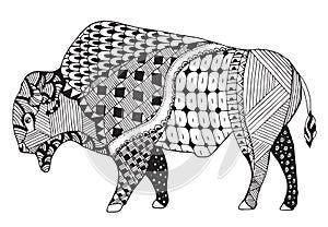 Bison zentangle stylized, vector, illustration, freehand pencil.