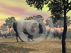 Bisons in the nature - 3D render