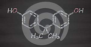 Bisphenol A (BPA) plastic pollutant molecule. Chemical often present in polycarbonate plastics, has estrogen disrupting effects