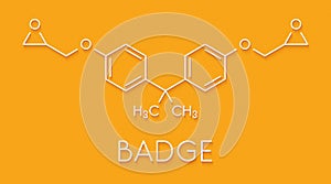 Bisphenol A diglycidyl ether BADGE, DGEBA epoxy glue constituent molecule. Skeletal formula. photo