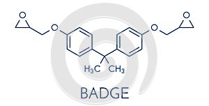 Bisphenol A diglycidyl ether BADGE, DGEBA epoxy glue constituent molecule. Skeletal formula.