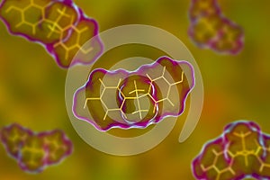 Bisphenol A molecule, 3D illustration. Organic compound used in manufacturing of plastics