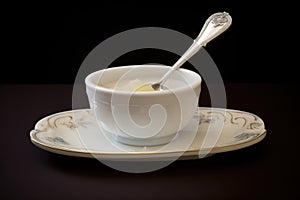 bisque in fine china bowl with silver spoon